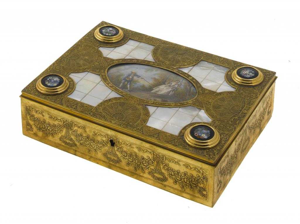 Appraisal: A PALAIS ROYAL GILTMETAL JEWEL BOX the lid inset with