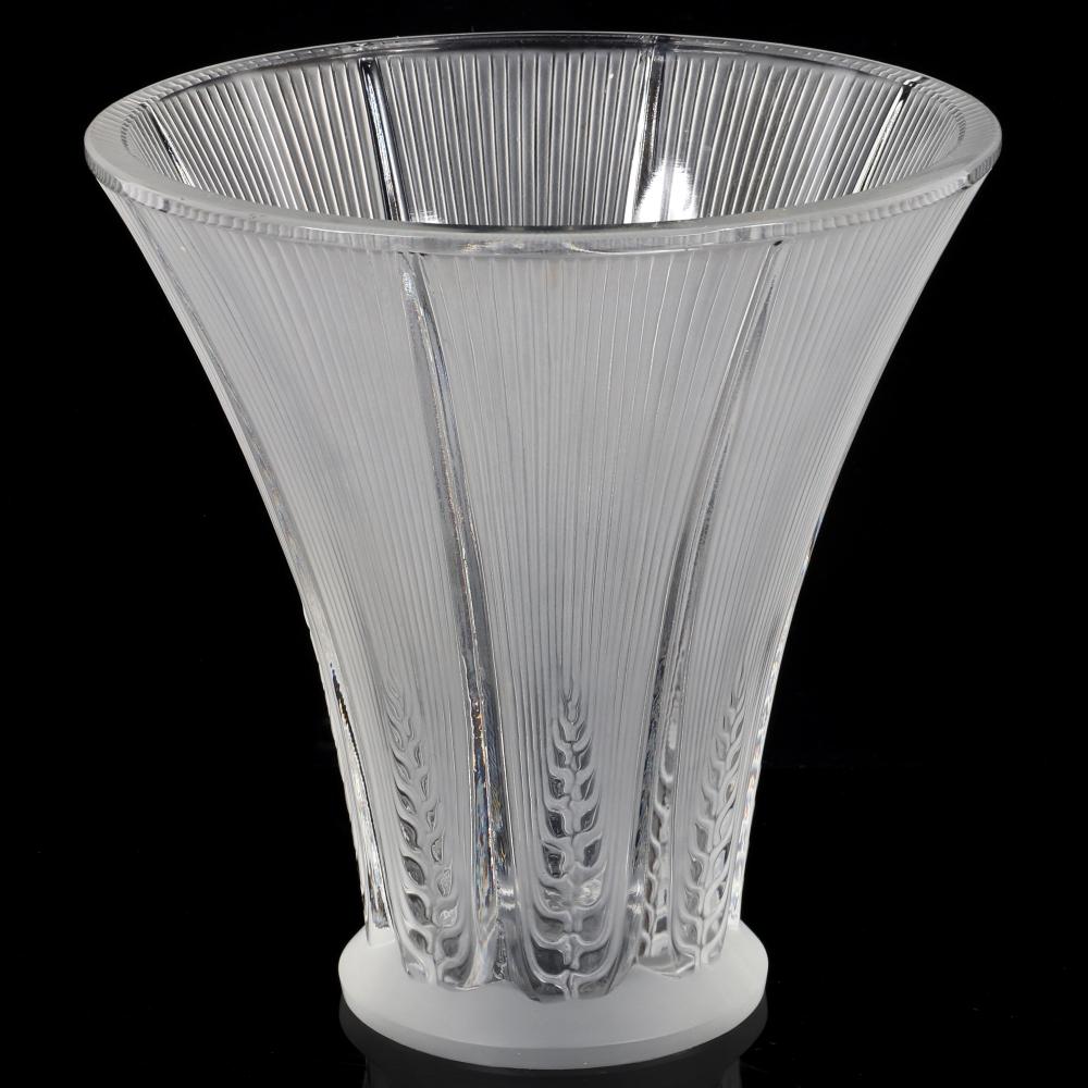 Appraisal: LALIQUE FRANCE 'EPIS' FROSTED CRYSTAL VASE WITH ART DECO STYLIZED