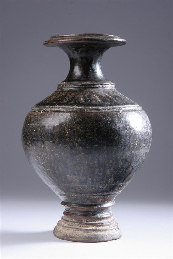 Appraisal: KHMER BROWN GLAZED STONEWARE VASE Circa th century - in