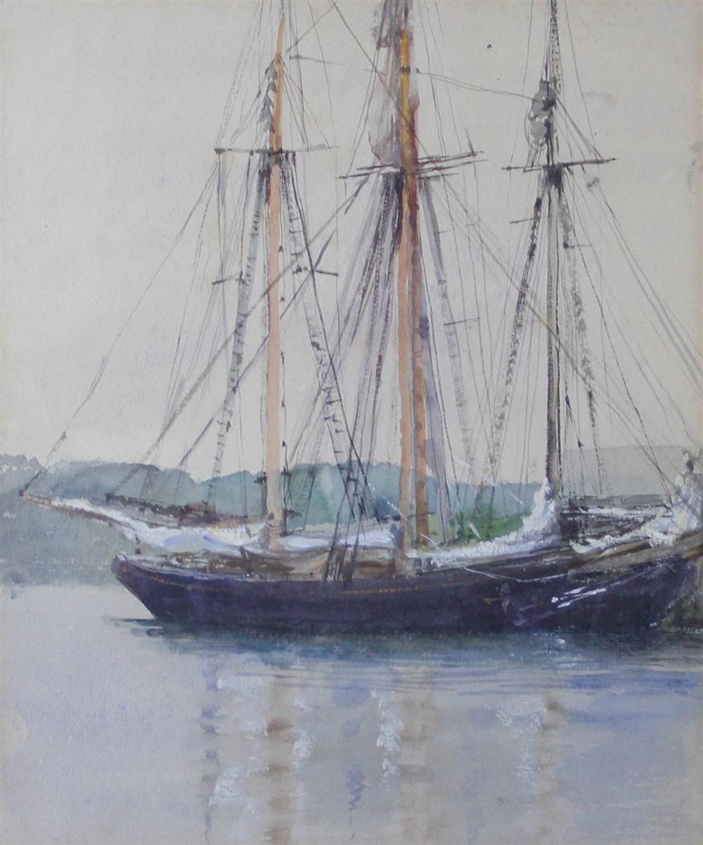 Appraisal: AMERICAN SCHOOL TH TH CENTURY BOATS AT DOCK Watercolor on