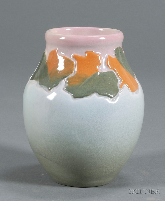 Appraisal: Owens Lotus Vase Possibly Decorated by Daniel Cook Pottery Zanesville