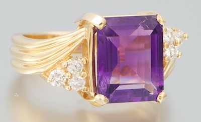 Appraisal: A Ladies' Amethyst and Diamond Ring k yellow gold ring