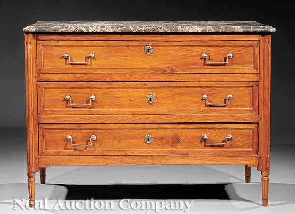 Appraisal: An Antique Louis XVI-Style Walnut Commode marble top above three