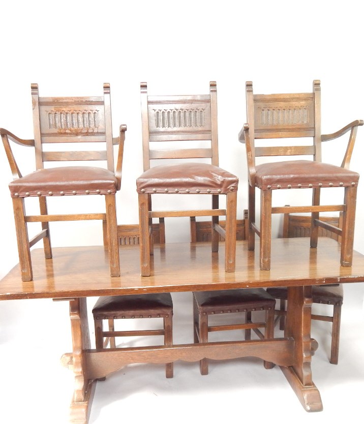 Appraisal: An oak refectory style table and set of six oak