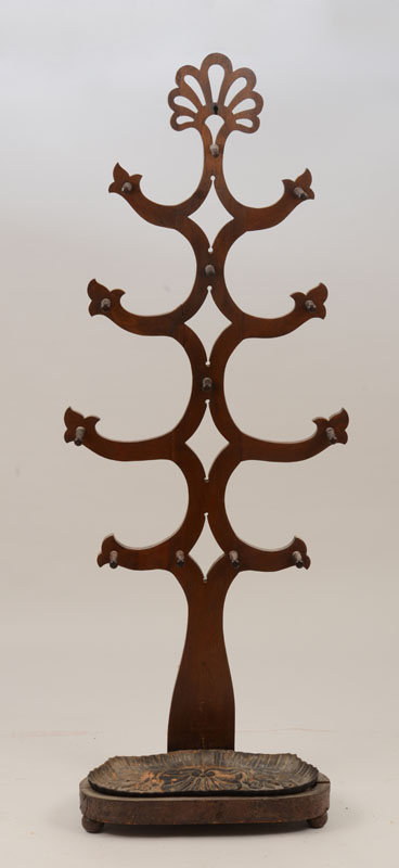 Appraisal: Victorian Mahogany Coat Rack and Umbrella Stand With shell and