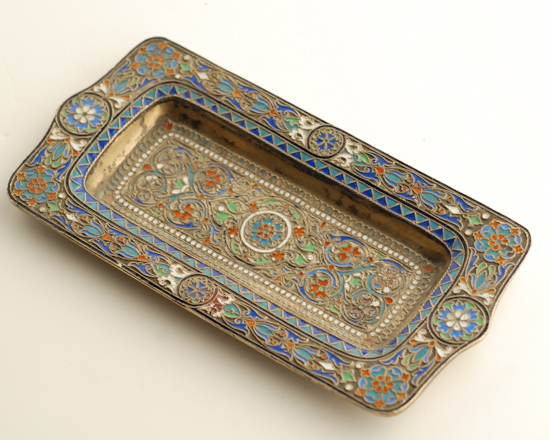 Appraisal: A Russian Enameled Sterling Pin Tray by Fedorov Andreev with