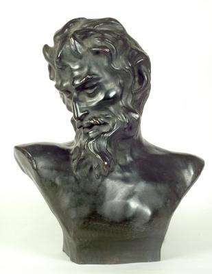 Appraisal: JEF LAMBEAUX Belgian - Pan bronze bust green patination signed