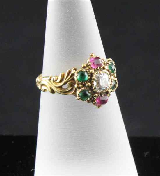 Appraisal: A Victorian gold diamond ruby and emerald cluster ring size