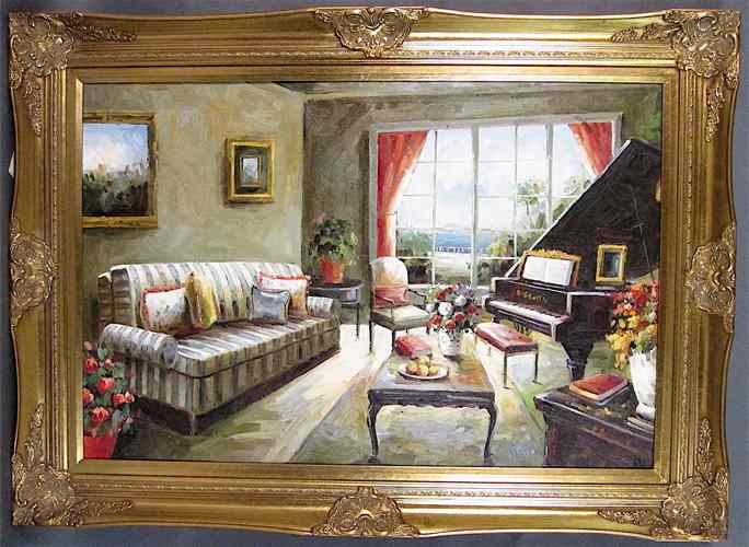 Appraisal: INTERIOR LIVING ROOM SCENE GICLEE ON CANVAS Image measures ''