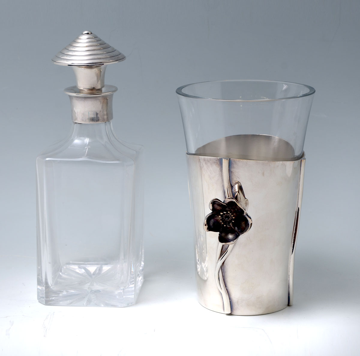 Appraisal: PC CHRISTOFLE DECANTER AND ICE BUCKET Comprising - Christofle decanter