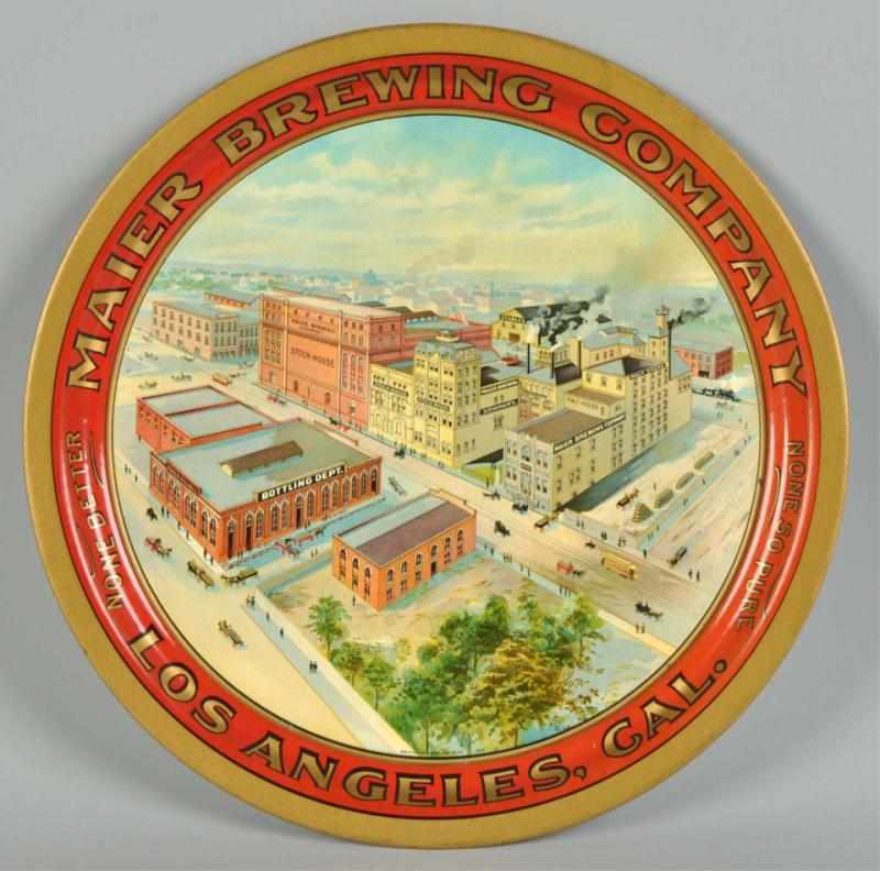 Appraisal: Tin Maier Brewing Co Advertising Serving Tray Description Circa s