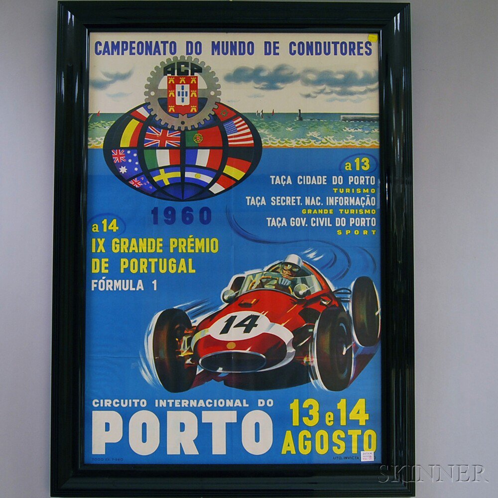 Appraisal: Framed Portuguese Grande Premo Racing Poster and Four Racing Film