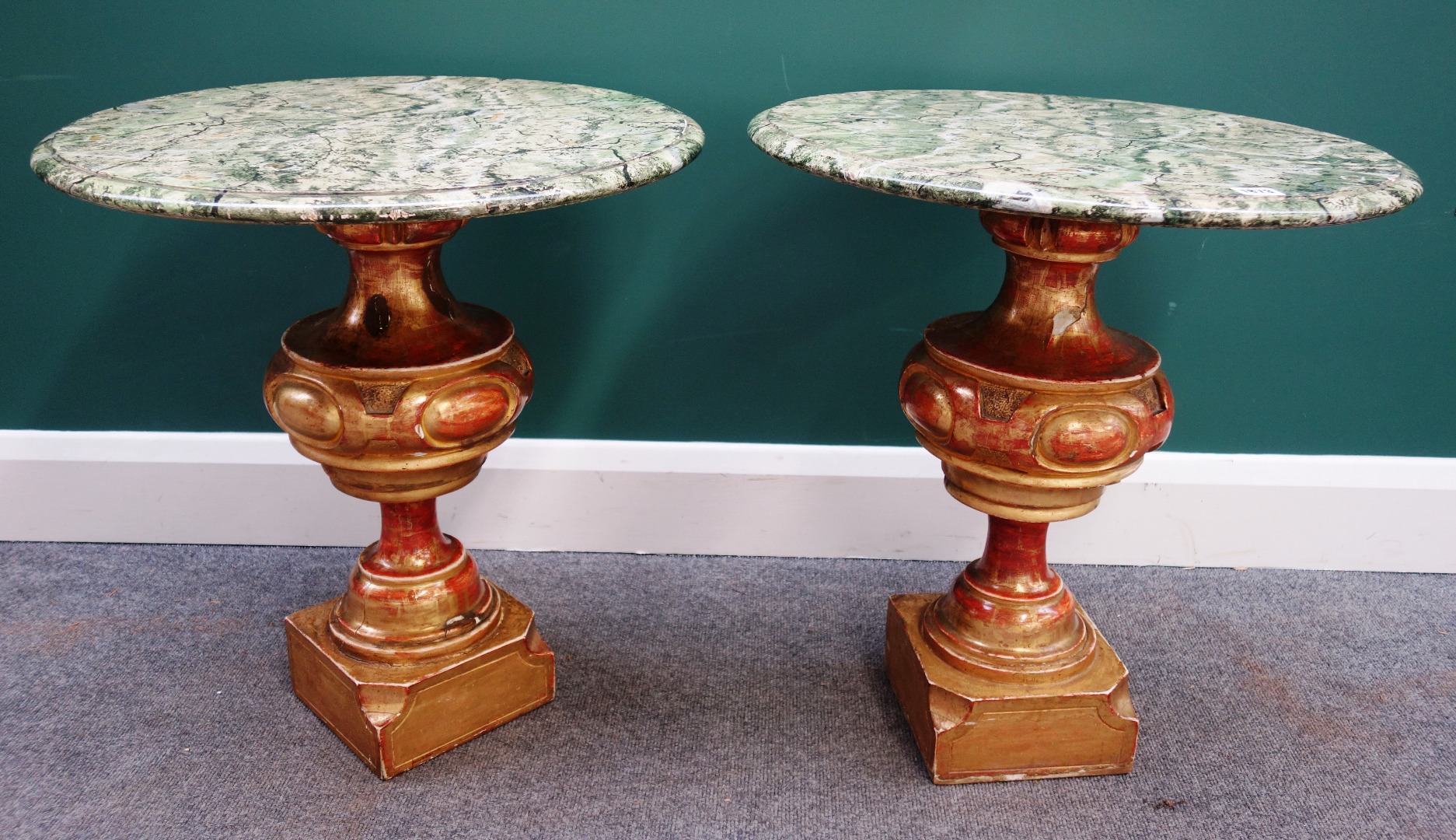 Appraisal: A pair of th century giltwood and faux marble circular