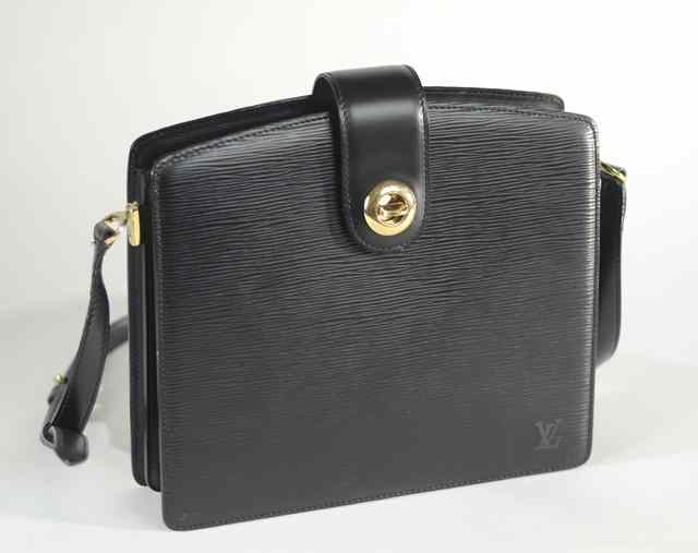 Appraisal: LOUIS VUITTON BLACK EPI LEATHER PURSE with brass closure and