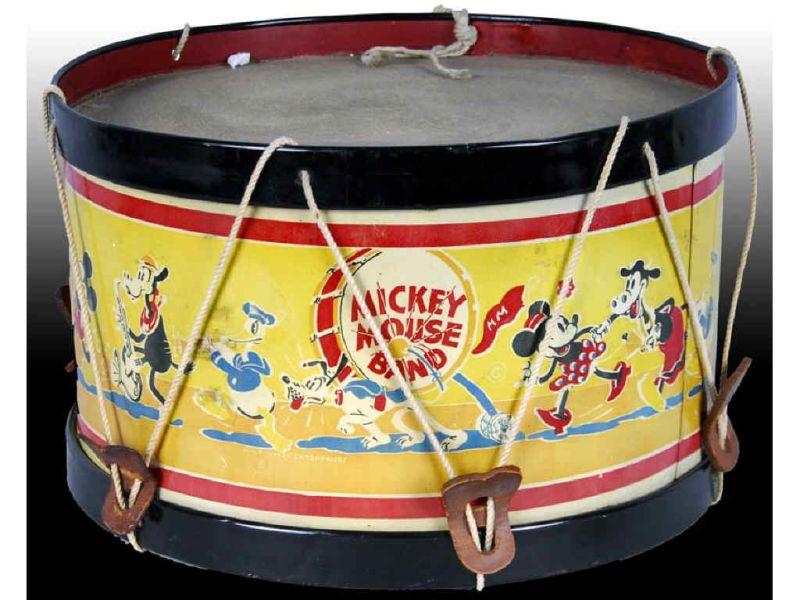 Appraisal: Large Walt Disney Tin Mickey Mouse Band Drum Toy Description