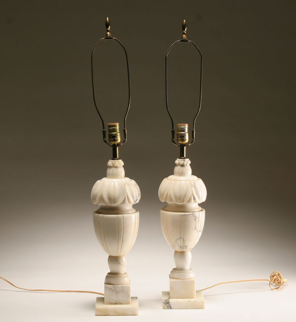 Appraisal: Pair alabaster table lamps with lotus form decoration Overall H