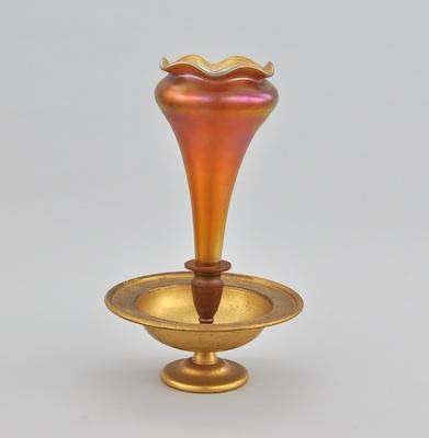 Appraisal: A Tiffany Furnaces Bronze Dore and Favrile Glass Floriform Vase