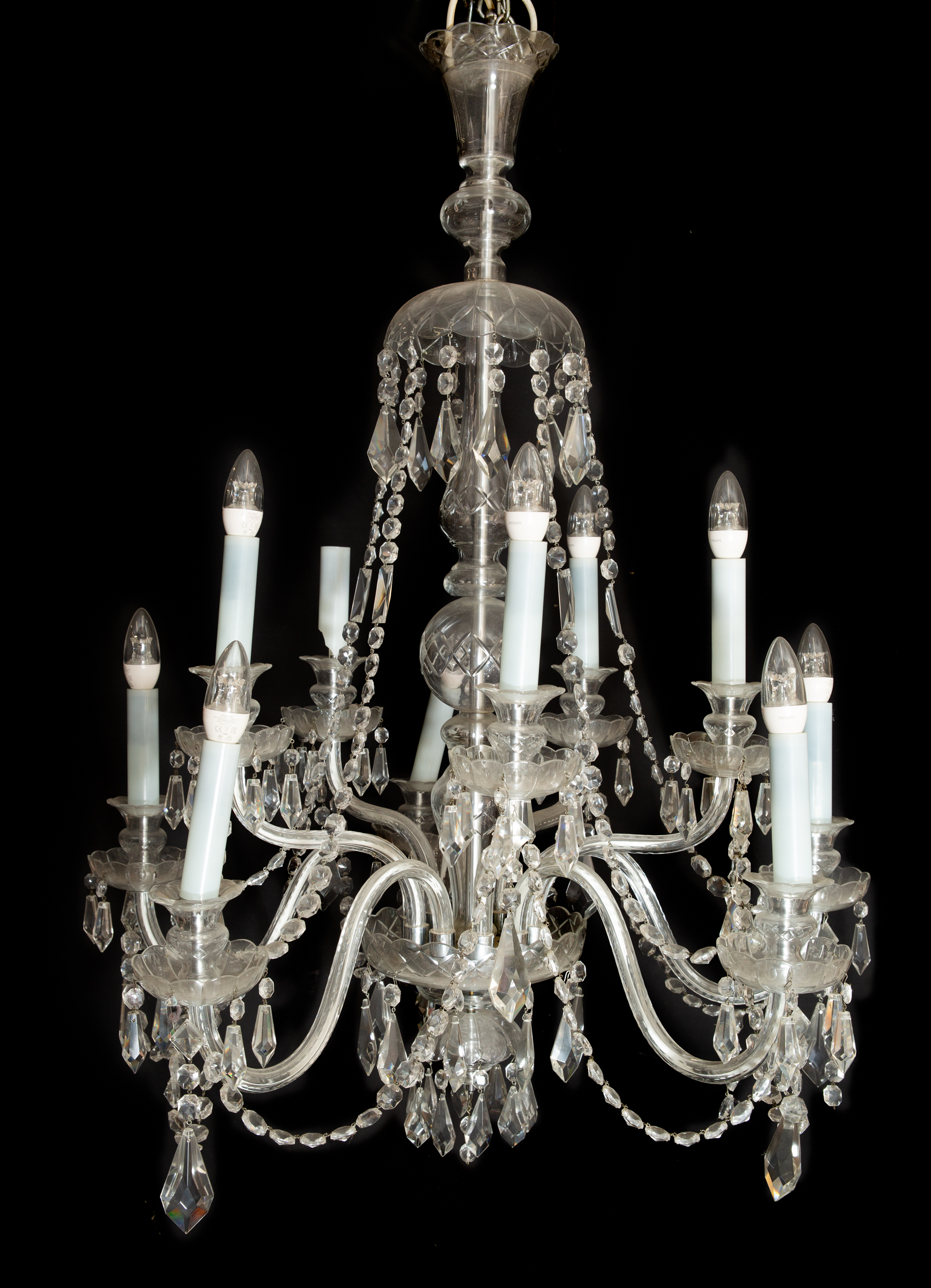 Appraisal: A cut glass ten-branch chandelier or electrolier with swags of