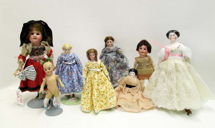 Appraisal: EIGHT ASSORTED DOLLS bisque and china heads S F B