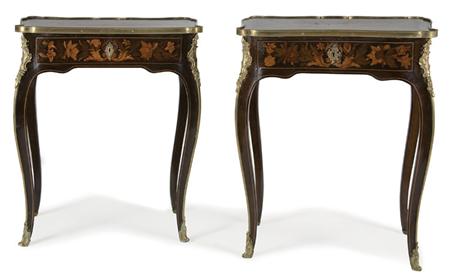 Appraisal: Pair of Louis XV Style Gilt-Metal Mounted Marquetry Inlaid Walnut