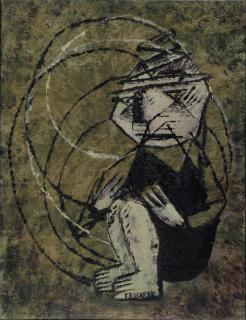 Appraisal: Ann Truxell American th C Seated man amid abstract ground