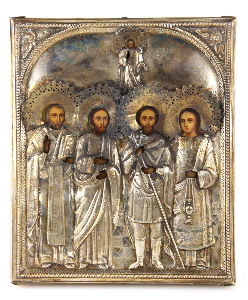 Appraisal: - Russian Silver Plate Icon Russian icon silver plate riza