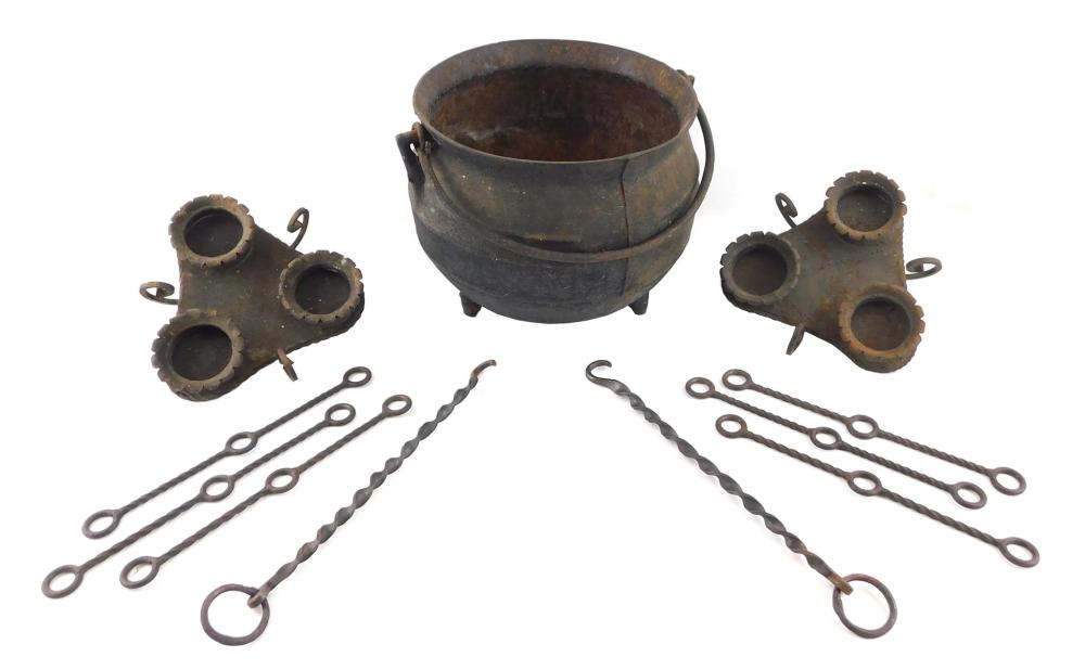 Appraisal: Three pieces of iron including pair of three-candle socketed chandeliers