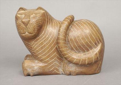 Appraisal: Modern Carved Wood Figure of a Seated Cat x in