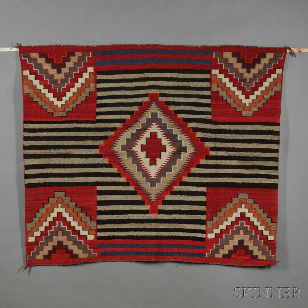 Appraisal: Navajo Late Transitional Woman's Chief's-style Weaving woven with handspun natural