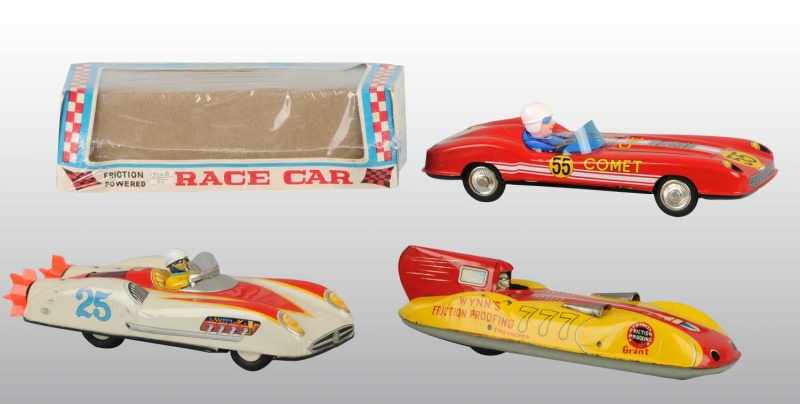 Appraisal: Lot of Tin Litho Race Car Friction Toys Description Japanese