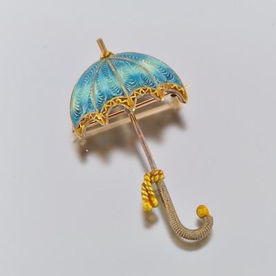 Appraisal: An Enameled Gold Parasol Brooch k yellow gold brooch in