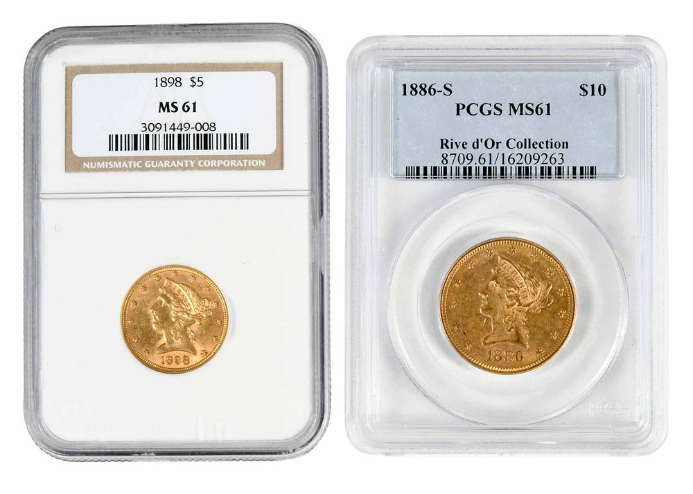 Appraisal: Two Graded U S Gold Coins Liberty -S Liberty Rive