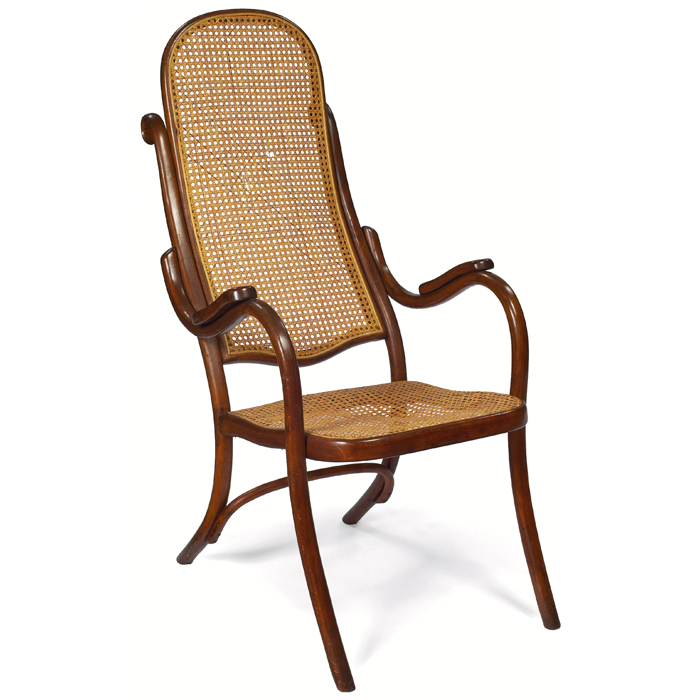 Appraisal: Thonet armchair bent-arm high-back form with caned seat and back