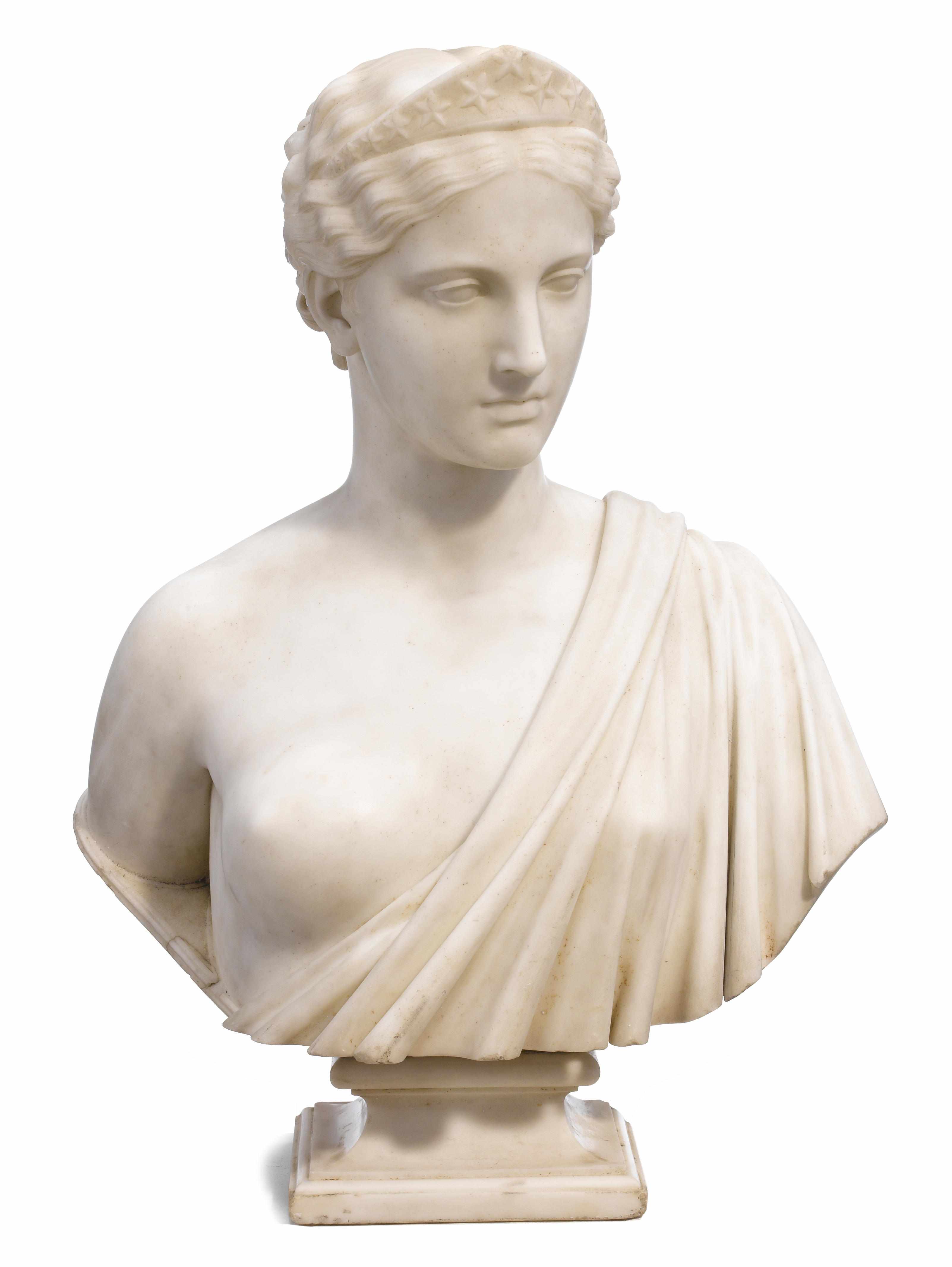 Appraisal: An important carved marble bust America Hiram Powers American -