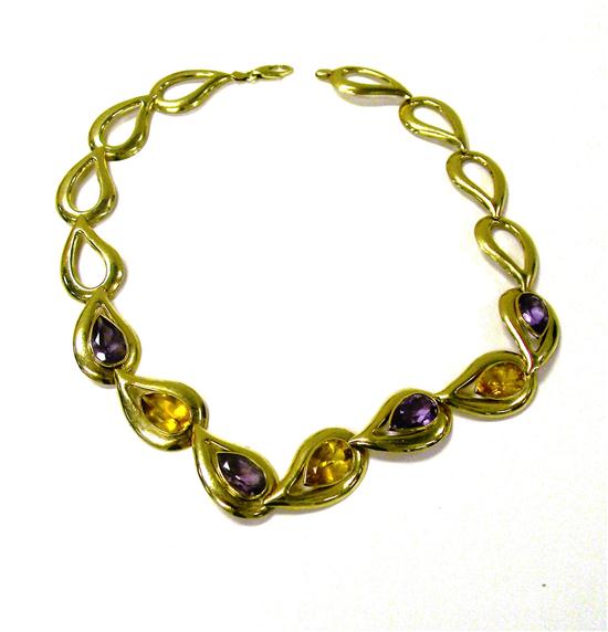 Appraisal: JEWELRY Amethyst and citrine necklace K yellow gold contains four