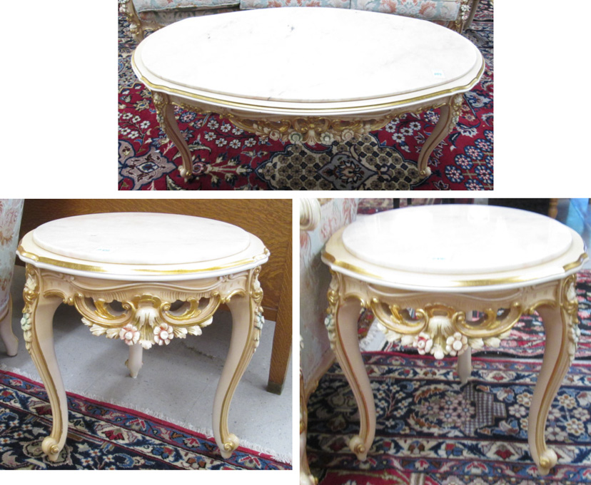 Appraisal: THREE-PIECE LOUIS XV STYLE COFFEE AND END TABLE SET Italian