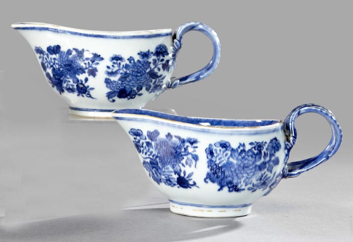 Appraisal: Pair of Chinese Export Blue and White Porcelain Sauceboats ca