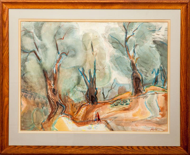 Appraisal: th Century School Untitled Two Figures in a Grove Watercolor