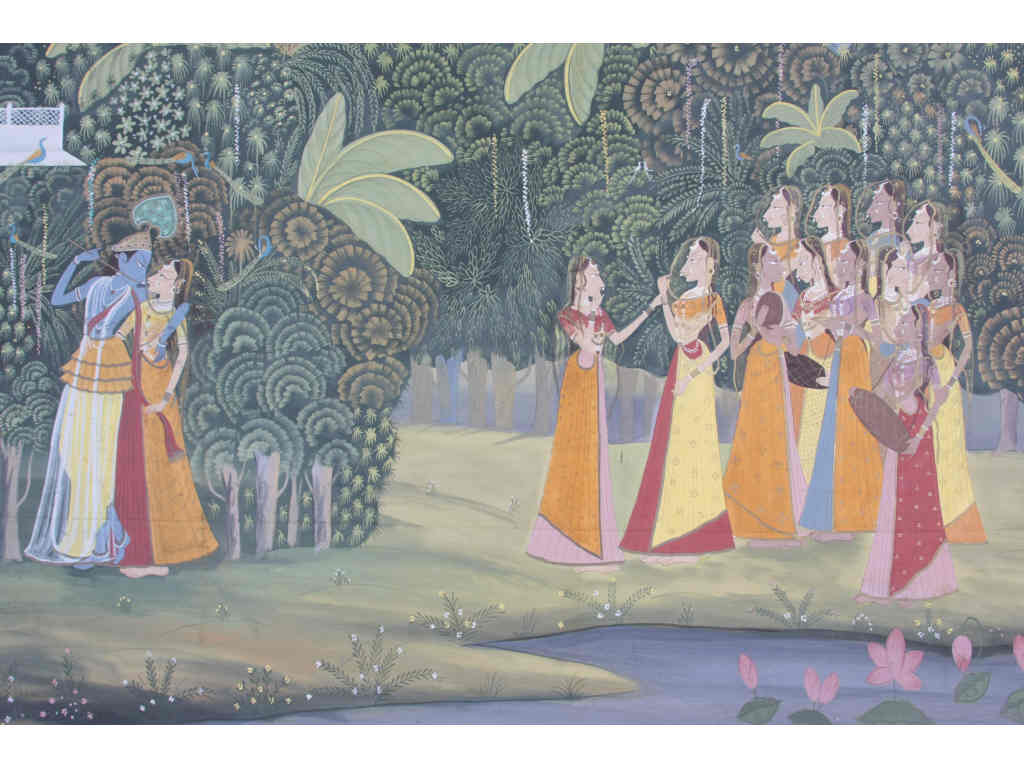 Appraisal: Indian School Painting on Silk Krishna Gopis a large th