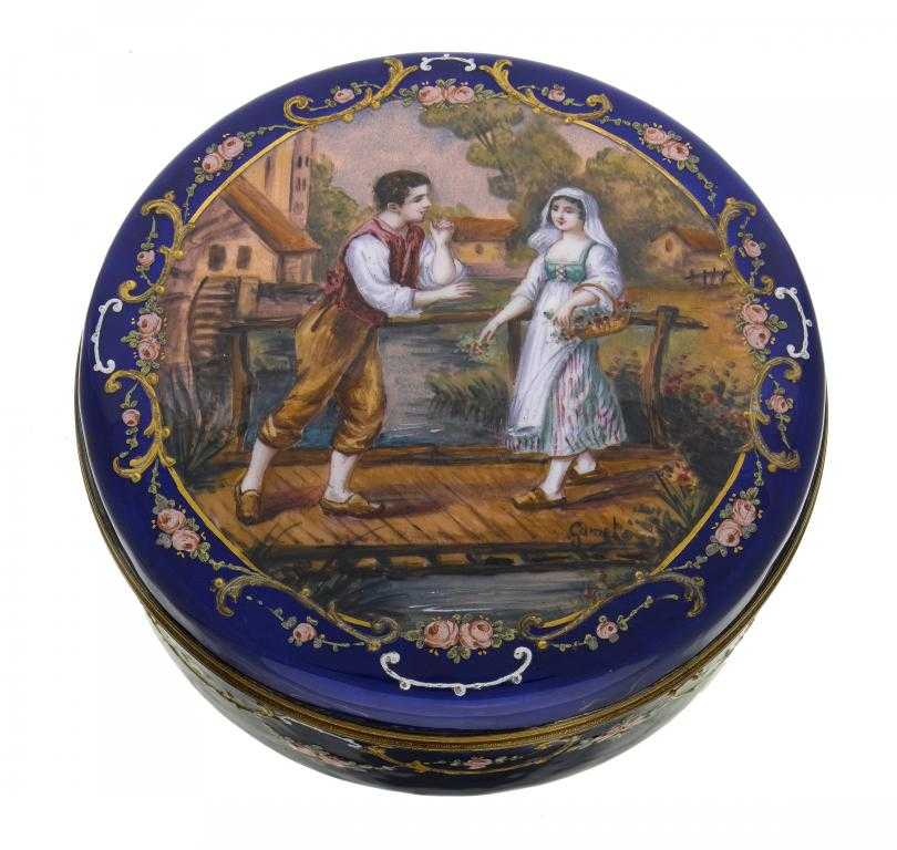 Appraisal: A FRENCH GILTMETAL AND ENAMEL BOX AND COVER the cover