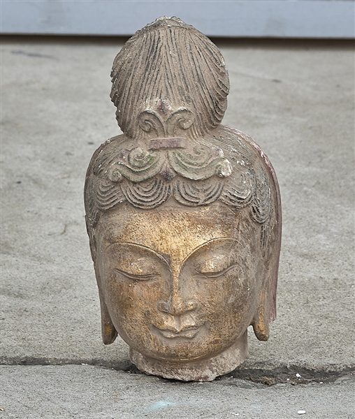 Appraisal: Chinese parcel-gilt carved stone head of Buddha x x approx