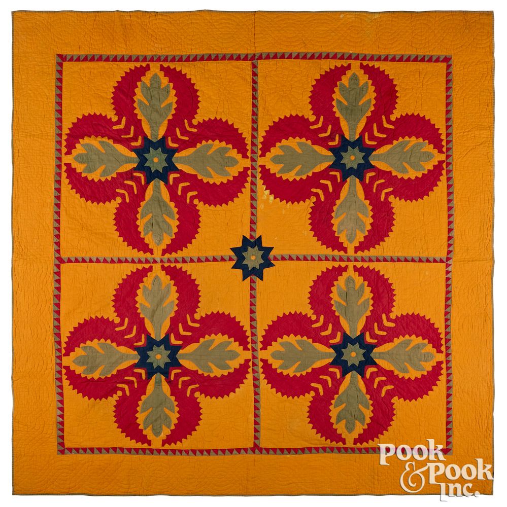 Appraisal: Orange appliqu quilt late th c Orange appliqu quilt late