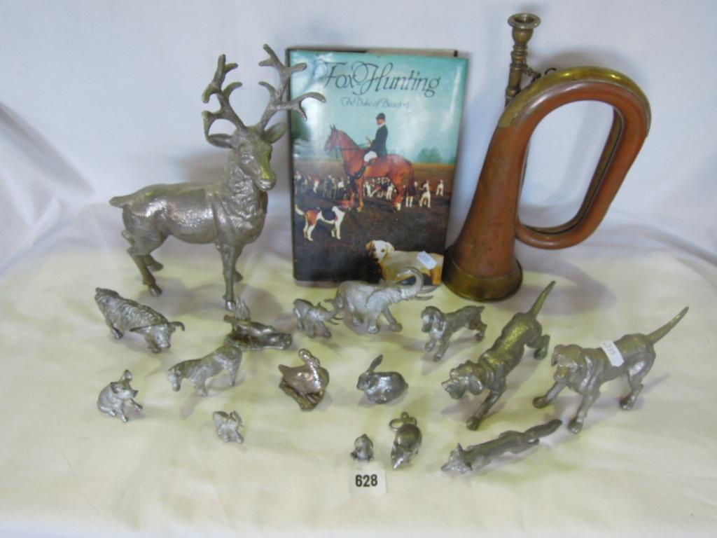 Appraisal: A miscellaneous collection of silver spelter animals including impressive stag