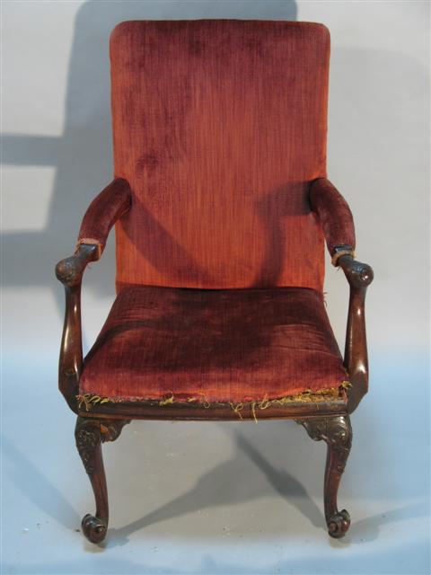 Appraisal: GEORGE II MAHOGANY ARM CHAIR Possibly cut down from a