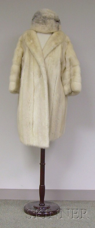 Appraisal: Ben Kahn White Fox Fur Coat and Adolfo Realite for