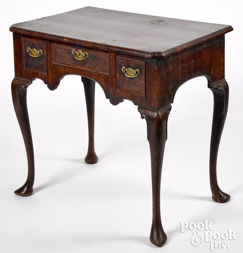 Appraisal: George II mahogany and burl veneer dressing table George II