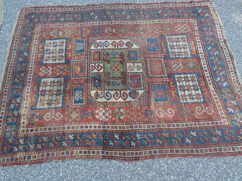 Appraisal: ANTIQUE KARACHOV RUG Fine antique Karachov Kazak scatter rug some