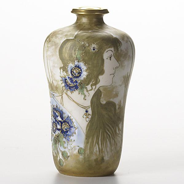 Appraisal: RIESSNER STELLMACHER KESSELAmphora porcelain vase with maidenVery minor wear to