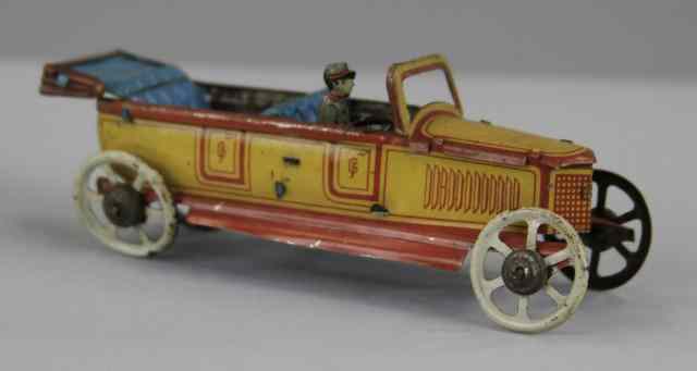 Appraisal: FISCHER OPEN TOURER Germany lithographed tin yellow and red body