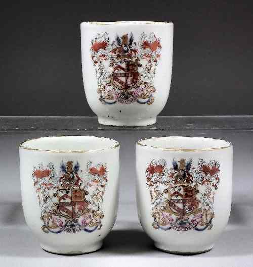 Appraisal: Three th Century Chinese armorial porcelain coffee cups enamelled in